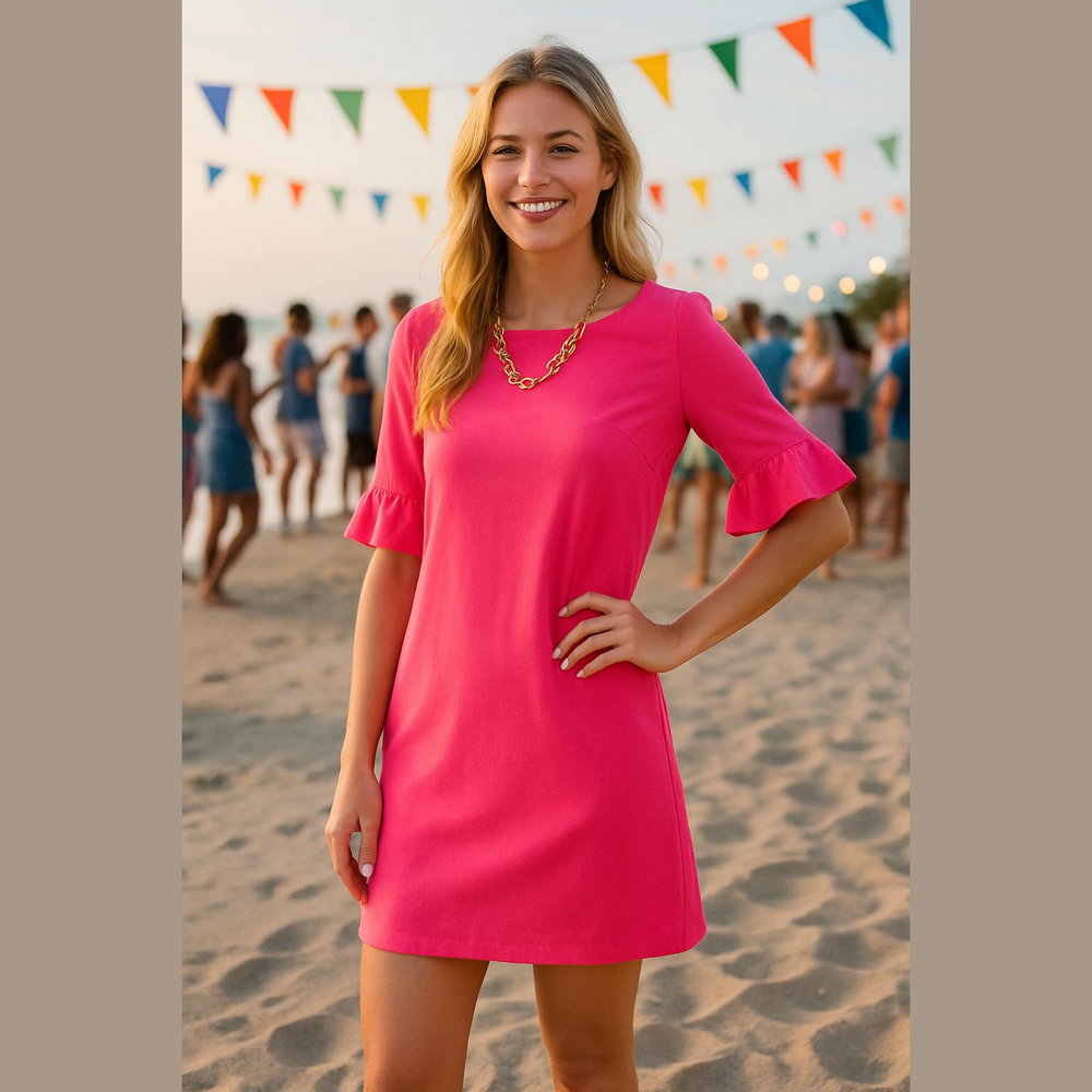 Lilly Pulitzer Ruffled 1/2 Sleeve Pink Mini Dress Size Medium